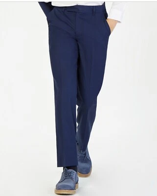 Pantalones de vestir Calvin Klein para niños talla 14 regular azul calce ceñido frente plano 28 entrepierna Foto 1 de 3