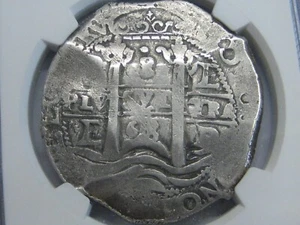 1663 POTOSI 8 REAL COB NGC VF CHARLES II BOLIVIA ASSAYER E SILVER COLONIAL ERA - Picture 1 of 4