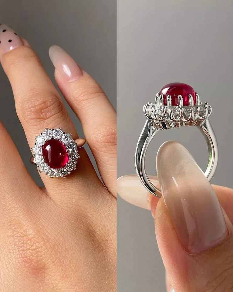 Alianza ovalada de 2,40 quilates de turmalina roja natural y diamantes platino sólido 950 7 Foto 1 de 4