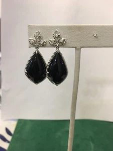 14k Gold Diamond And Black Onyx Earrings - Picture 1 of 7