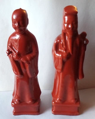 2 Antique Vintage Asian Coral Red Monochrome Figurines - Изображение 1 из 4