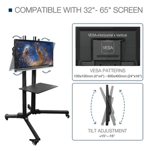 Mobile TV Cart with Wheels Swivel Portable for 32-65 Inch TV Max VESA 600x400mm - Picture 1 of 8
