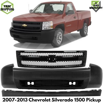 Front Bumper & Grille Assembly Primed Kit For 2007-2013 Chevrolet Silverado 1500 - Imagem 1 de 4