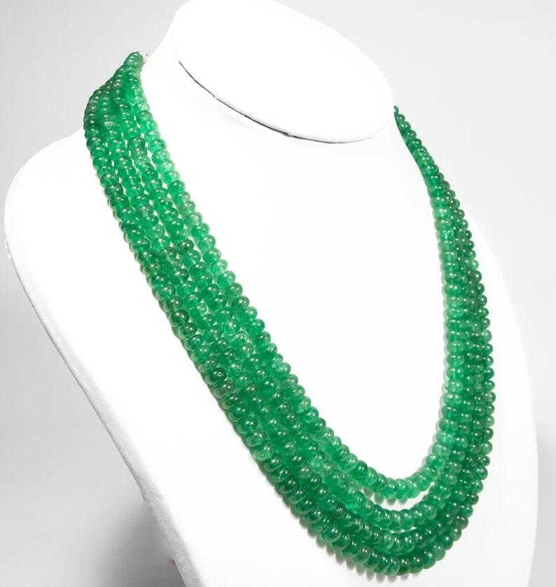 A++ Grün Russischer Smaragd Glatt Rondell Edelstein Perlen 4 Strang Halskette... - Bild 1 von 4