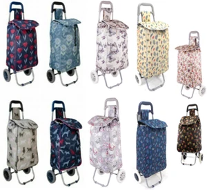 22" Flower Cat Print Folding 2 Wheeled Lightweight Shopping Trolley Luggage Bag - Picture 1 of 39
