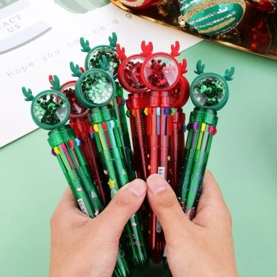 10Pcs/Lot Cute 10 Colour Retractable Sequin Ballpoint Pen Christmas Gift - Image 1 of 4