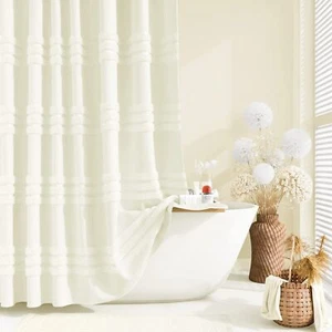 Extra Long Shower Curtains 84 Inches Long Textured Tufted Chenille Striped Fa... - Picture 1 of 7