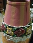 Antique Multicolor Fabric Beaded Clip On Bell Shape Lamp Shade 5.5H 3Int 6.5B