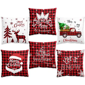 Weihnachten Kissenbezüge 6er Set rot schwarz Streifen Schottenkaro Kissenbezüge 45x45cm - Bild 1 von 5
