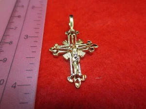 14KT GOLD PLATED UNIQUE CRUCIFIX CROSS CHARM PENDANT ABOUT 1 1/2"-2622 - Picture 1 of 1
