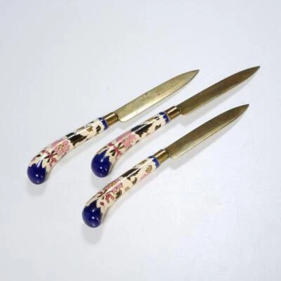 Juego de 3 cuchillos de porcelana Art Nouveau de latón rosa azul fruta antigua Austria 6,5" Foto 1 de 4