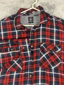 Volcom Men’s Shirt XL Snap Button Red & Black Flannel Button Down Longsleeve - Picture 1 of 8