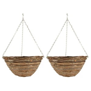 2x Yard Master 40x40cm Hanging Basket Planter Flower/Plant Pot Round Dark Brown - Picture 1 of 2