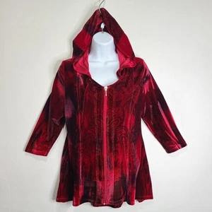 One World Red Velour Medievel Paisley Goth Cosplay Zip Hoodie Womens Med - Picture 1 of 21