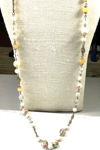 Fashion Necklace Plastic Peach Aventurine Filigree Gold Tone Flapper Lot 52A - Picture 1 of 4