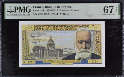 France, Banque de France, 5 Nouveaux Francs 1959-65, Pick# 141a, PMG 67 EPQ Top - Image 1 of 2