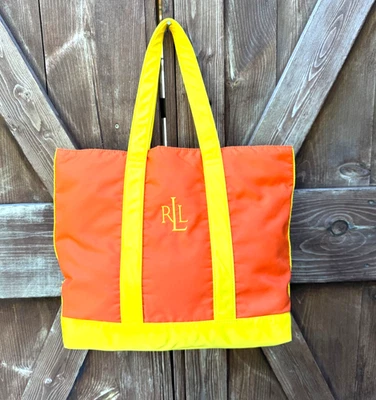Bolso Ralph Lauren de lona naranja y amarillo. Logo bordado nuevo sin etiquetas 15x11x6 3022 Foto 1 de 4