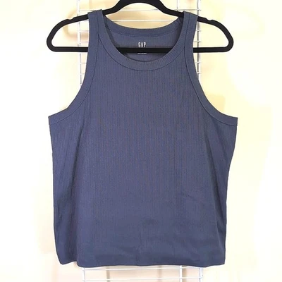 Gap XL Blue Gray High Neck Ribbed Sleeveless Women's Minimalist Tank Top - Image 1 of 4