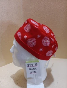 Ornaments w/Deer Red Christmas Men's Skull/Chemo Surgical Scrub Hat/Cap Handmade - Picture 1 of 9