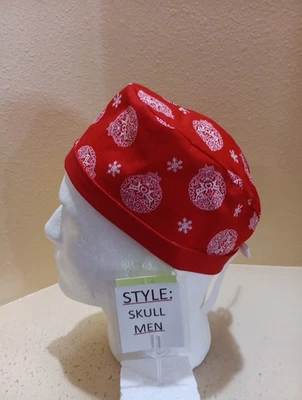 Ornaments w/Deer Red Christmas Men's Skull/Chemo Surgical Scrub Hat/Cap Handmade - Image 1 of 4