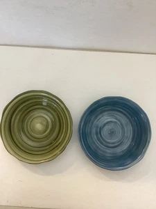 Mulberry Home Collection Pasta/Soup Bowls Lot Of Two 1 Green 1 Blue Stoneware - Picture 1 of 9