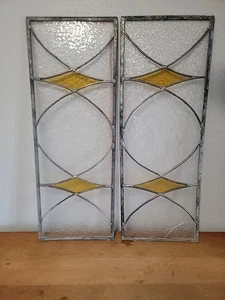 Vintage Set Of 2 Leaded Stained Glass Window Panels Pair Approx. 12 x 32 Inches - Picture 1 of 5
