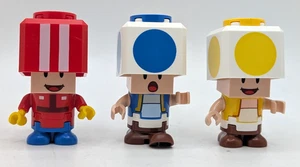 Lego Super Mario Blue Red Yellow Toad Minifigure Lot Pit Crew Surprised & Happy - Picture 1 of 14