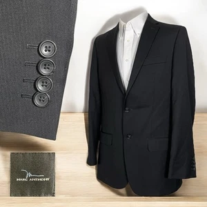 Marc Anthony Sport Coat Mens 40L Black Solid Striped Wool Double Vented - Picture 1 of 9