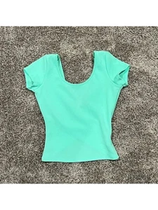 MATERIAL GIRL Womens Aqua Crisscross Back Pullover Short Sleeve Crop Top XS - Picture 1 of 6