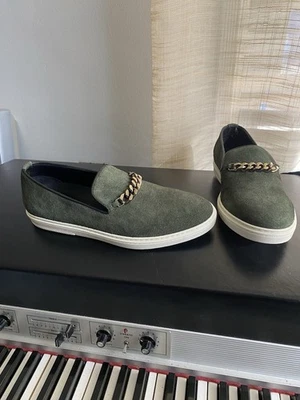 MOCASINES HOMBRE JIMMY CHOO GAMUZA CUERO VERDE OLIVA TOBOGANES DERBY FLATS 43 Foto 1 de 4
