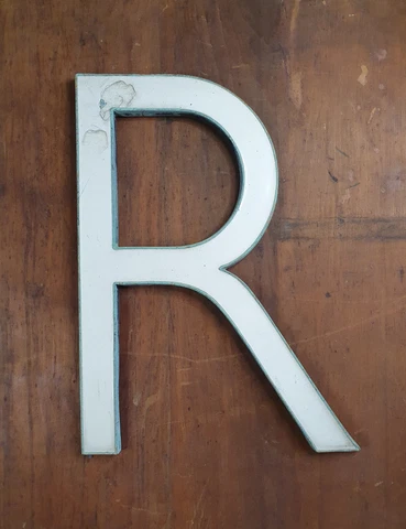 Vintage/antique large bronze enamel shop sign letter R -15 inch verdigris patina Cover