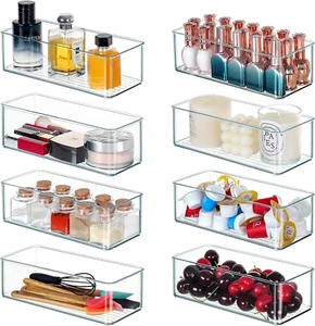 8 PACK Clear Stackable Drawer Organizer Bins, Plastic Organizer Bins for Cutlery - Picture 1 of 12