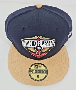 New Orleans Pelicans New Era 59FIFTY NBA Team Hat Fitted SZ 8 Navy W/Gold - Picture 1 of 7