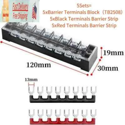 Dual Row 8 Position Screw Terminal Electric Barrier Strip Block 600V 25A 5Sets - Image 1 of 3