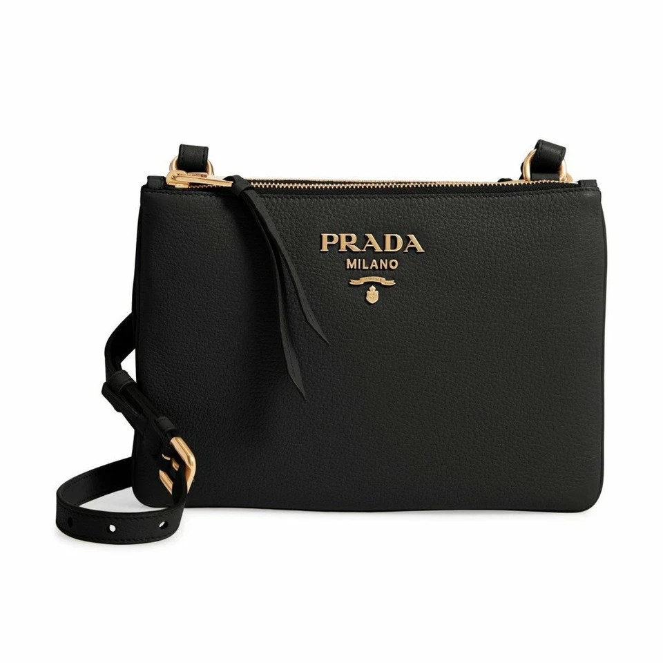 Prada Black Vitello Phenix Bandoliera Leather Crossbody Bag 1BH046