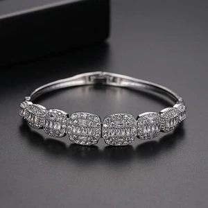 Women's Brass Zircon Bracelet Fashion Simple Square Gold Plated Jewelry Gift US - Picture 1 of 6