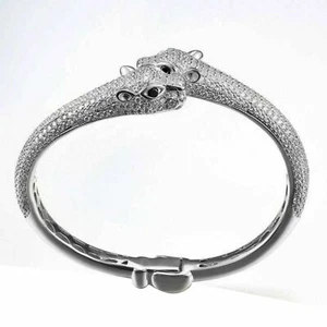 14K Weiß Vergoldet 925 Rund Cz Panther Armreif Armband Herren Sommer Ausverkauf - Bild 1 von 6