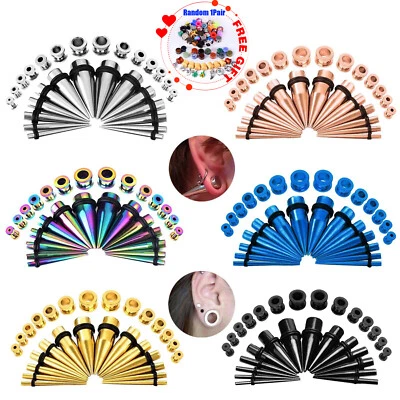 Kit de estiramiento de oreja de 14-28 piezas 316L acero 12G-00G medidores de oreja tapones expansores de túnel Foto 1 de 4