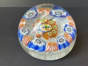 Jolie Boule Presse Papier - Sulfure en verre de Murano? Millefiori bleu Orange - Picture 1 of 6