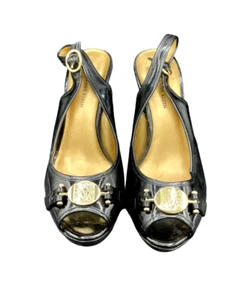 Anne Klein iFlex Women's Black Peep Toe Slingback Stiletto Heels Medallion US 8M - Picture 1 of 16