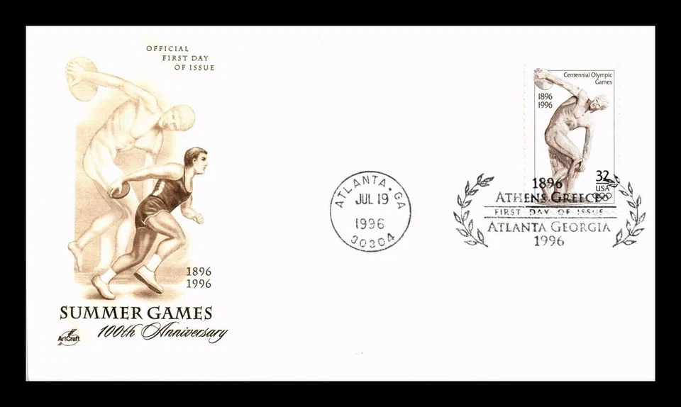 1996 OLYMPIC GAMES ARTCRAFT NUDE DISCUS ARTCRAFT CACHET FDC UNADDR - Image 1 of 1