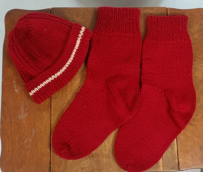 Boné e meias vintage malha crochê inverno neve meia gorro branco marrom - Imagem 1 de 3