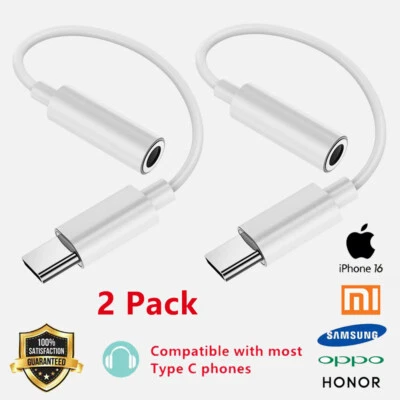 2PCS USB C Type C To 3.5mm Jack Headphone Adapter For iPhone 16 15/Samsung/Honor - Image 1 of 4