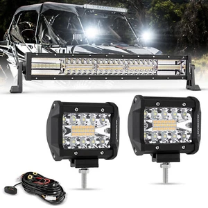 AUXBEAM 22" LED Light Bar + 4" LED Pods 6 Modes Amber White Waterproof ATV UTV - Picture 1 of 12