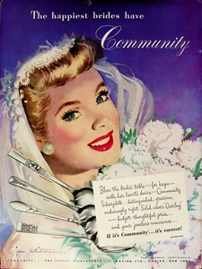 1949 Oneida Finest Silverware Vintage Print Ad 1940s Desired Wedding Bride Gift - Picture 1 of 2