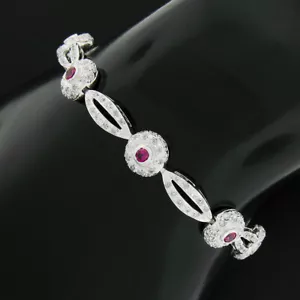 18k White Gold 6.75" Natural Diamond & Lab Grown Ruby Open Link Tennis Bracelet - Picture 1 of 8