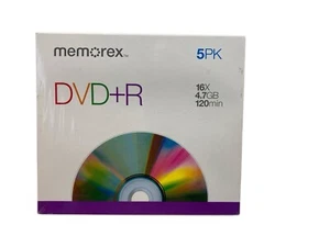 Memorex Recordable Media DVD+R 5 Pack 120 Minute-16x 4.7GB w/ Jewel Case-Sealed - Picture 1 of 5