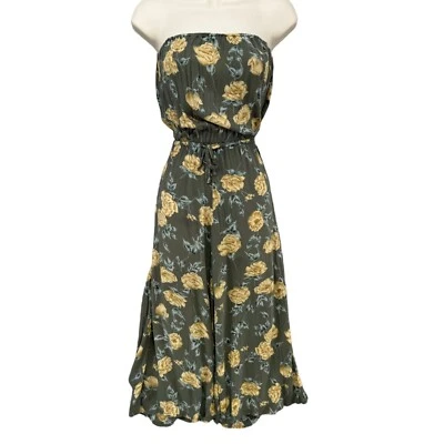 Blue Life Strapless Jumpsuit Womens Sage Green Yellow Floral Sleeveless Size S - Image 1 of 4