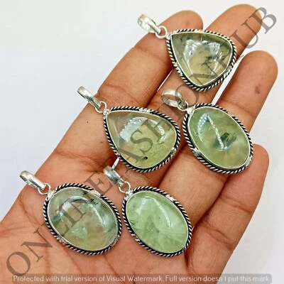 Venta Lote de colgantes de diseñador al por mayor enchapados en plata de ley 925 con piedras preciosas de prehnita Foto 1 de 3