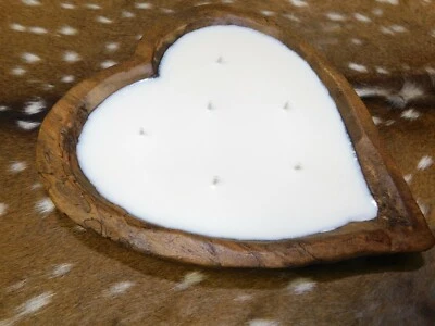 Carved Wooden Heart Dough Bowl Soy Wax Candle Scented WHITE BIRCH TRENCHER 3LB  - Image 1 of 3